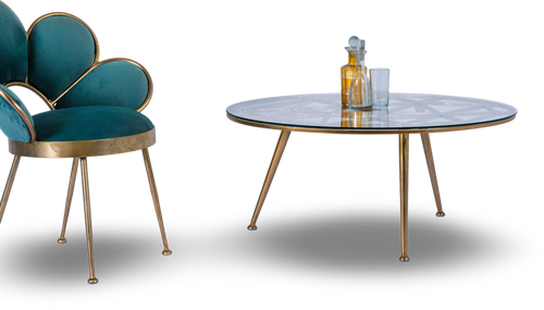 Round Glass Coffee Table with Black Metal Base