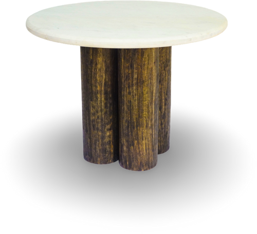 Round Marble Table with Cylindrical Wood Base