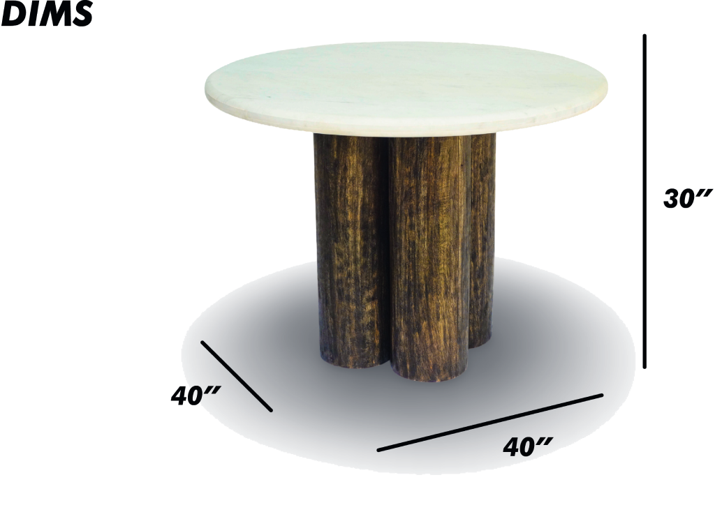 Round Marble Table with Cylindrical Wood Base