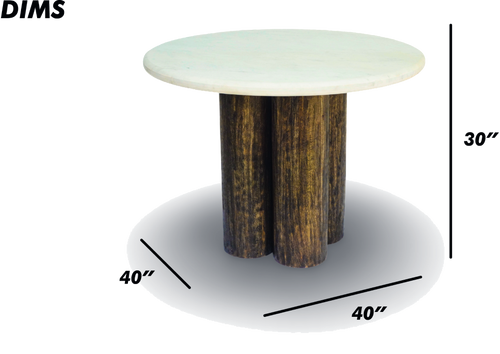 Round Marble Table with Cylindrical Wood Base