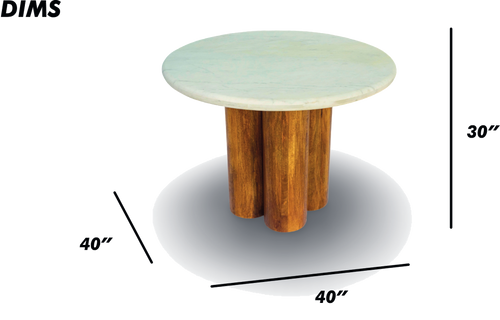 Round Marble Table with Cylindrical Wood Base