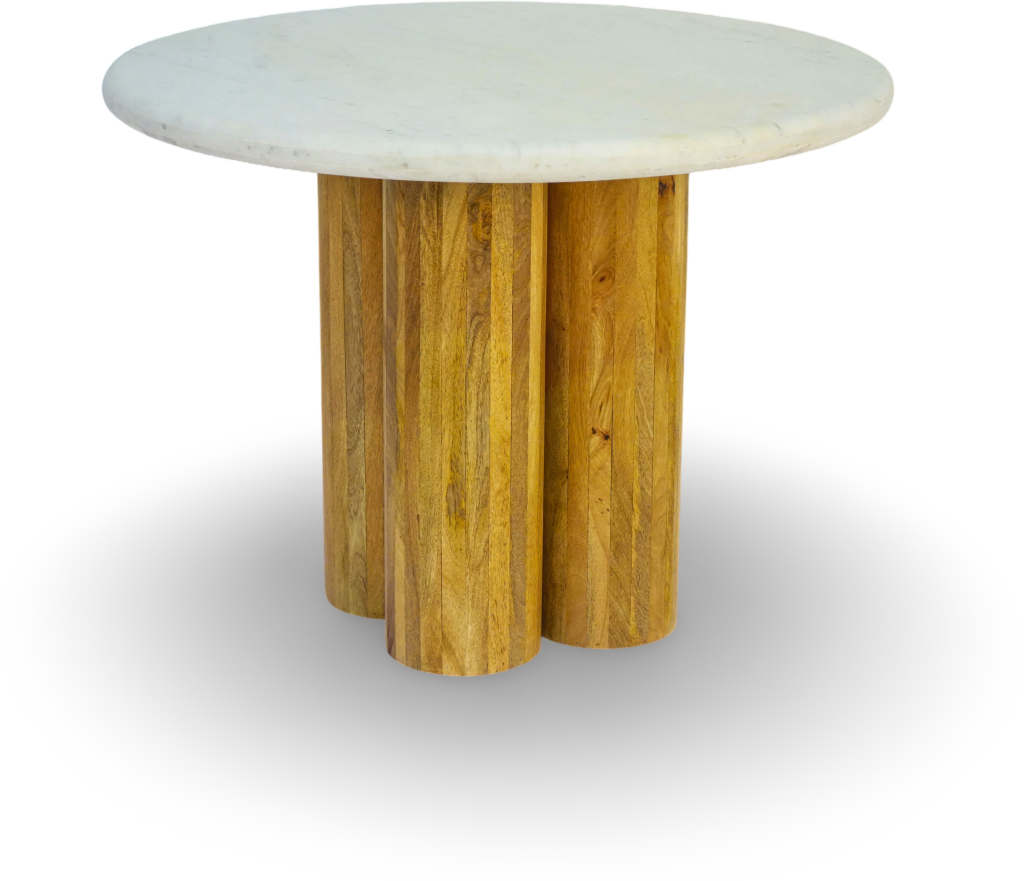 Round Marble Table with Cylindrical Wood Base