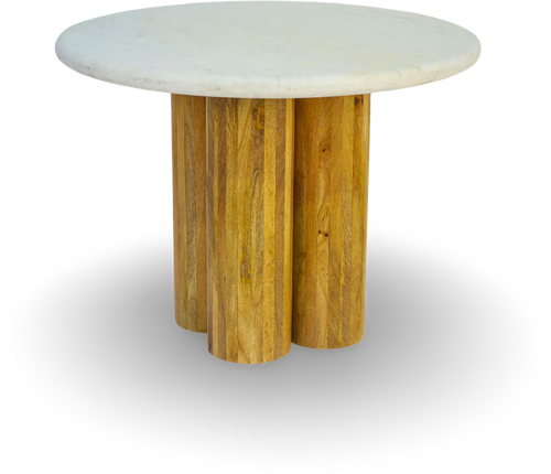 Round Marble Table with Cylindrical Wood Base