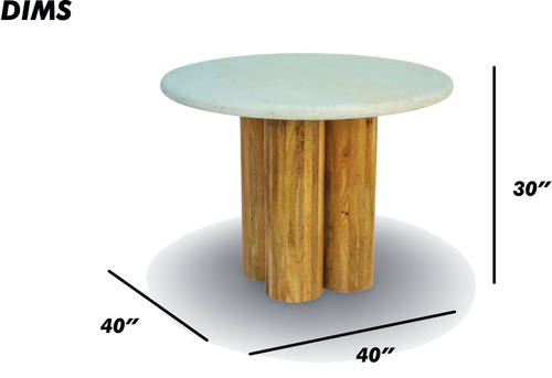 Round Marble Table with Cylindrical Wood Base
