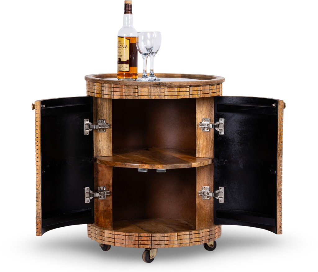 Natural Round Wood Bar Trolley