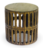 Carved Wooden Drum Side Table