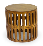 Carved Wooden Drum Side Table