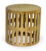 Carved Wooden Drum Side Table