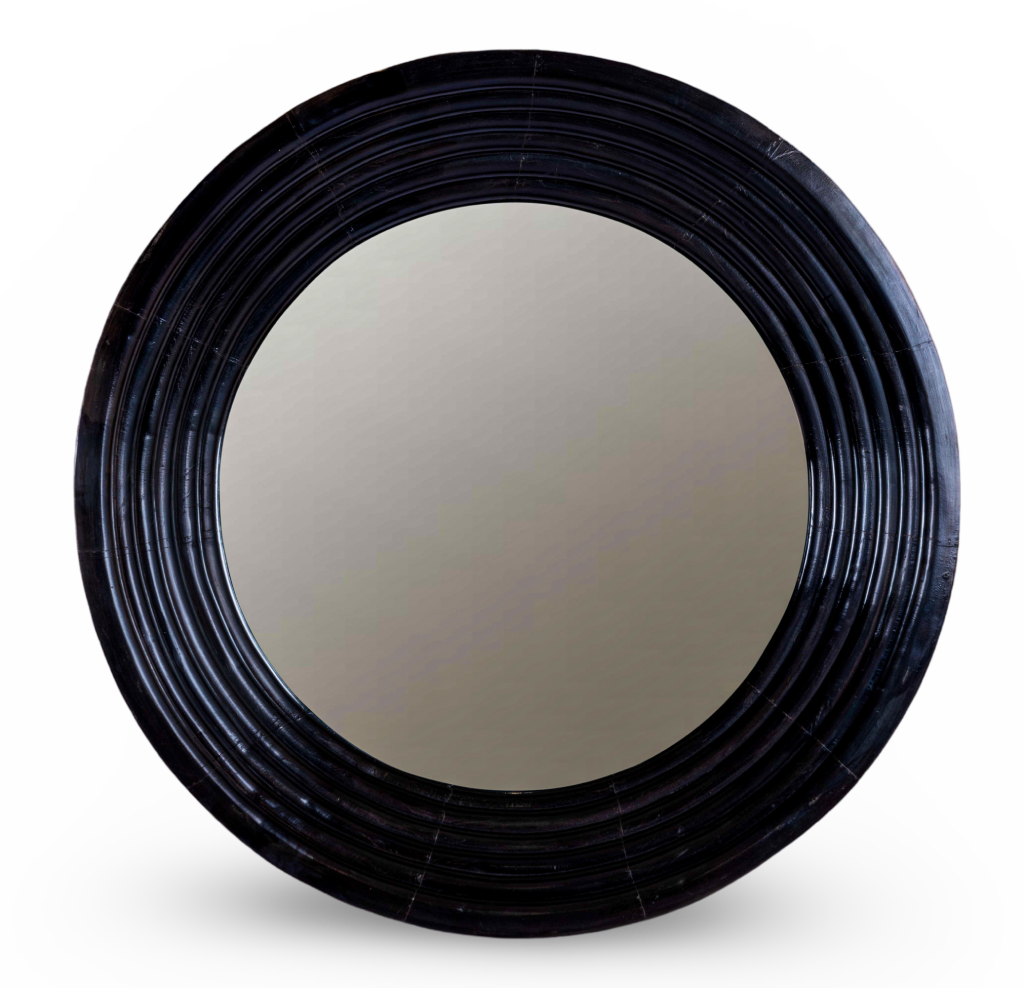 Round Gold Ribbed Frame Mirror