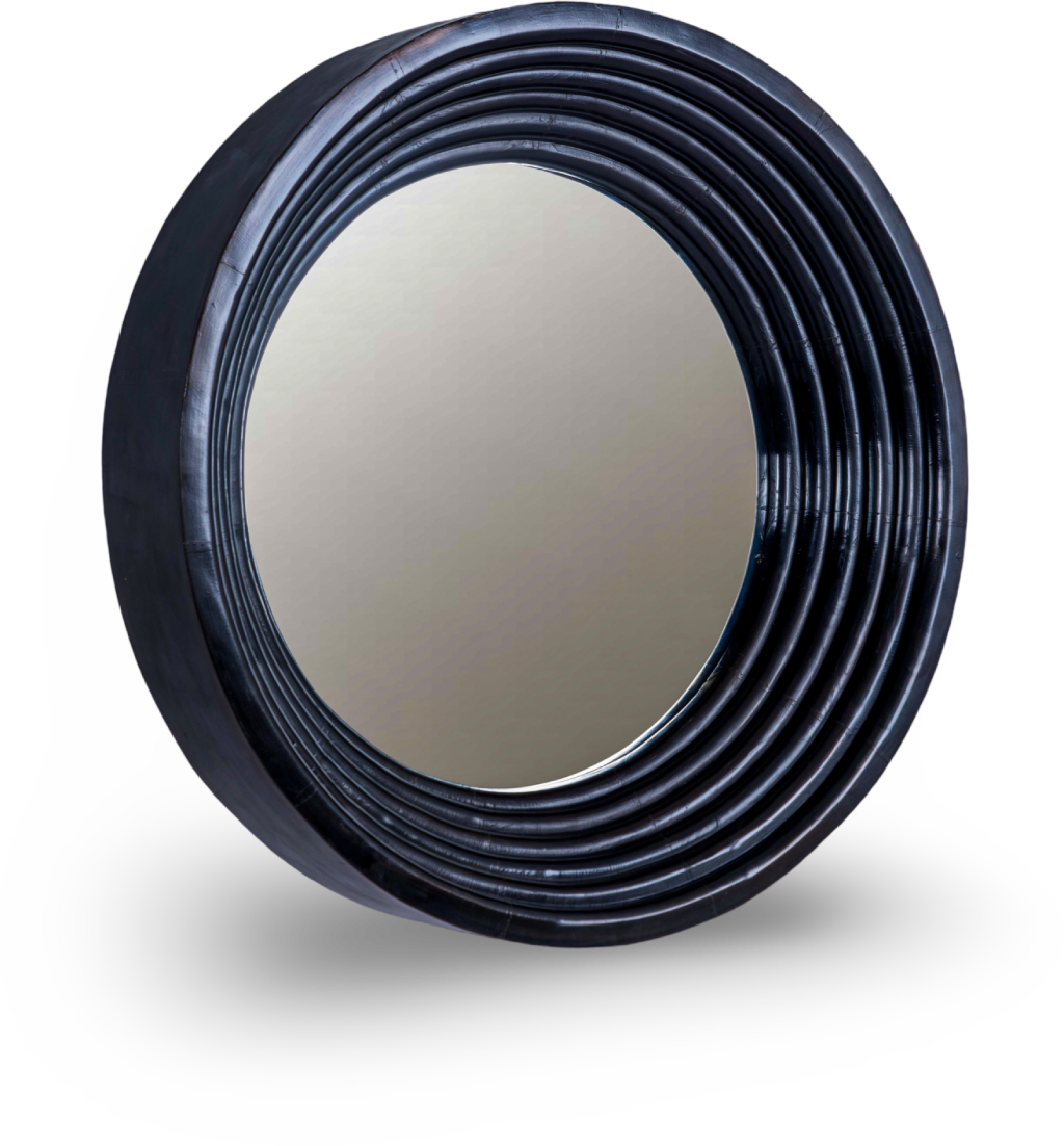 Round Gold Ribbed Frame Mirror