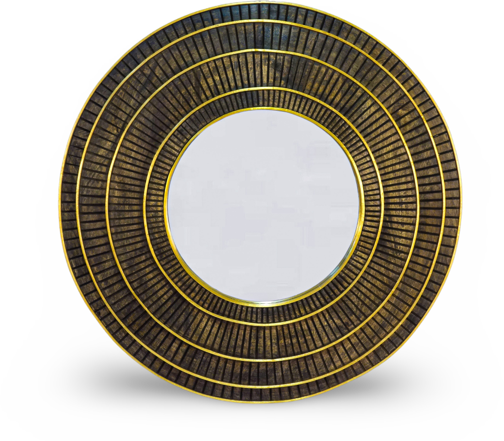 Round Wood and Brass Mirror