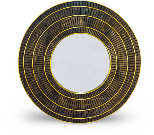Round Wood and Brass Mirror