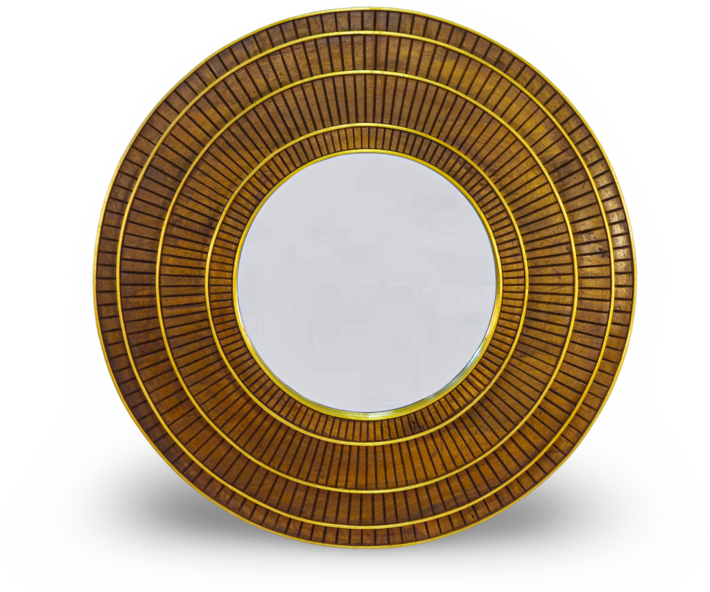 Round Wood and Brass Mirror