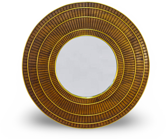 Round Wood and Brass Mirror