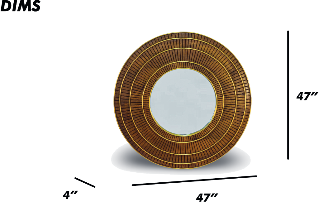 Round Wood and Brass Mirror