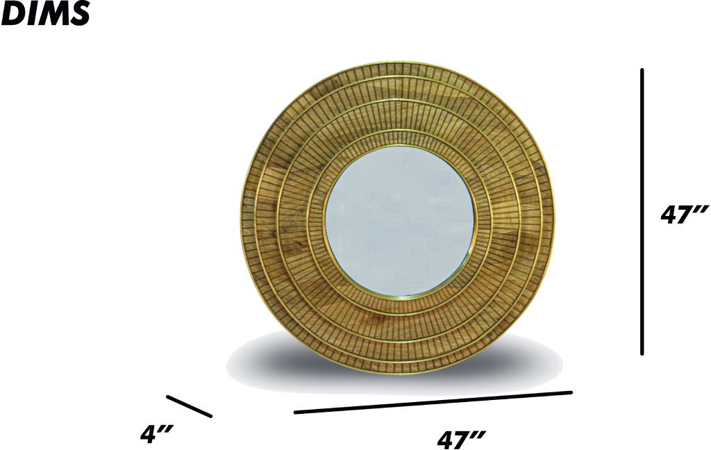 Round Wood and Brass Mirror