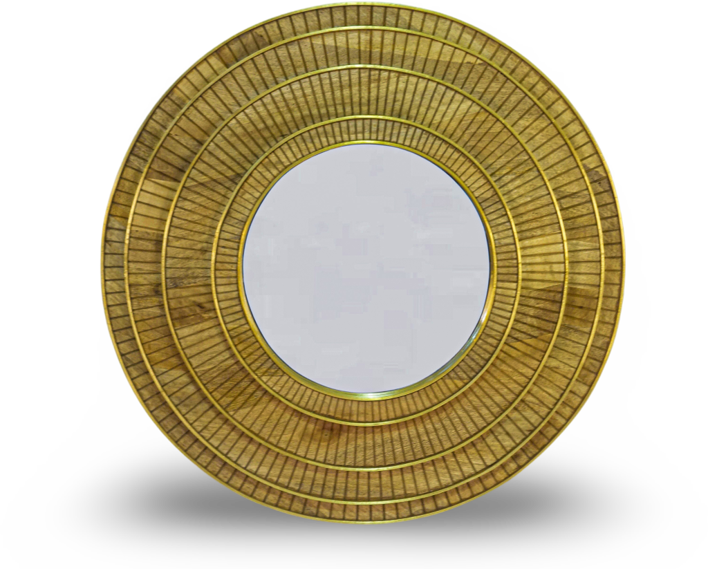 Round Wood and Brass Mirror