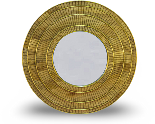 Round Wood and Brass Mirror