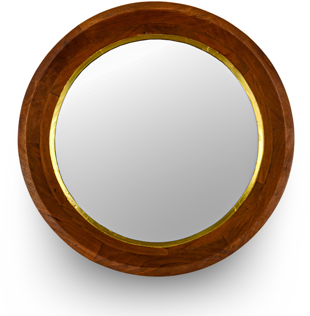 Brown Round Wooden Wall Mirror