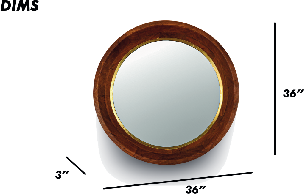 Brown Round Wooden Wall Mirror