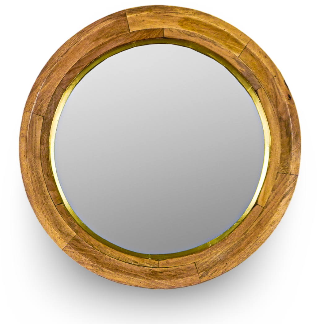 Brown Round Wooden Wall Mirror