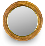 Brown Round Wooden Wall Mirror