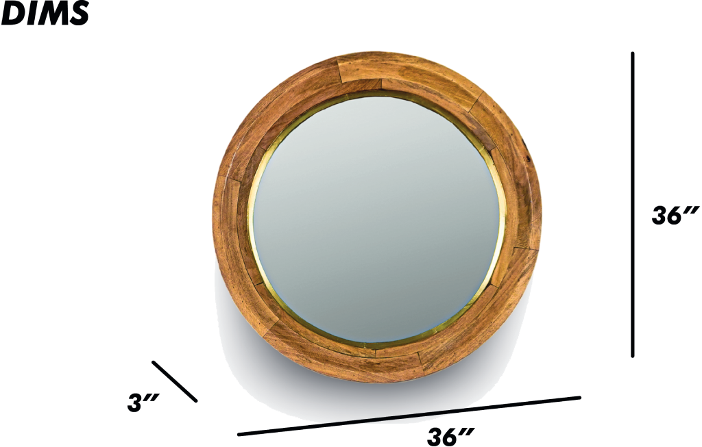 Brown Round Wooden Wall Mirror