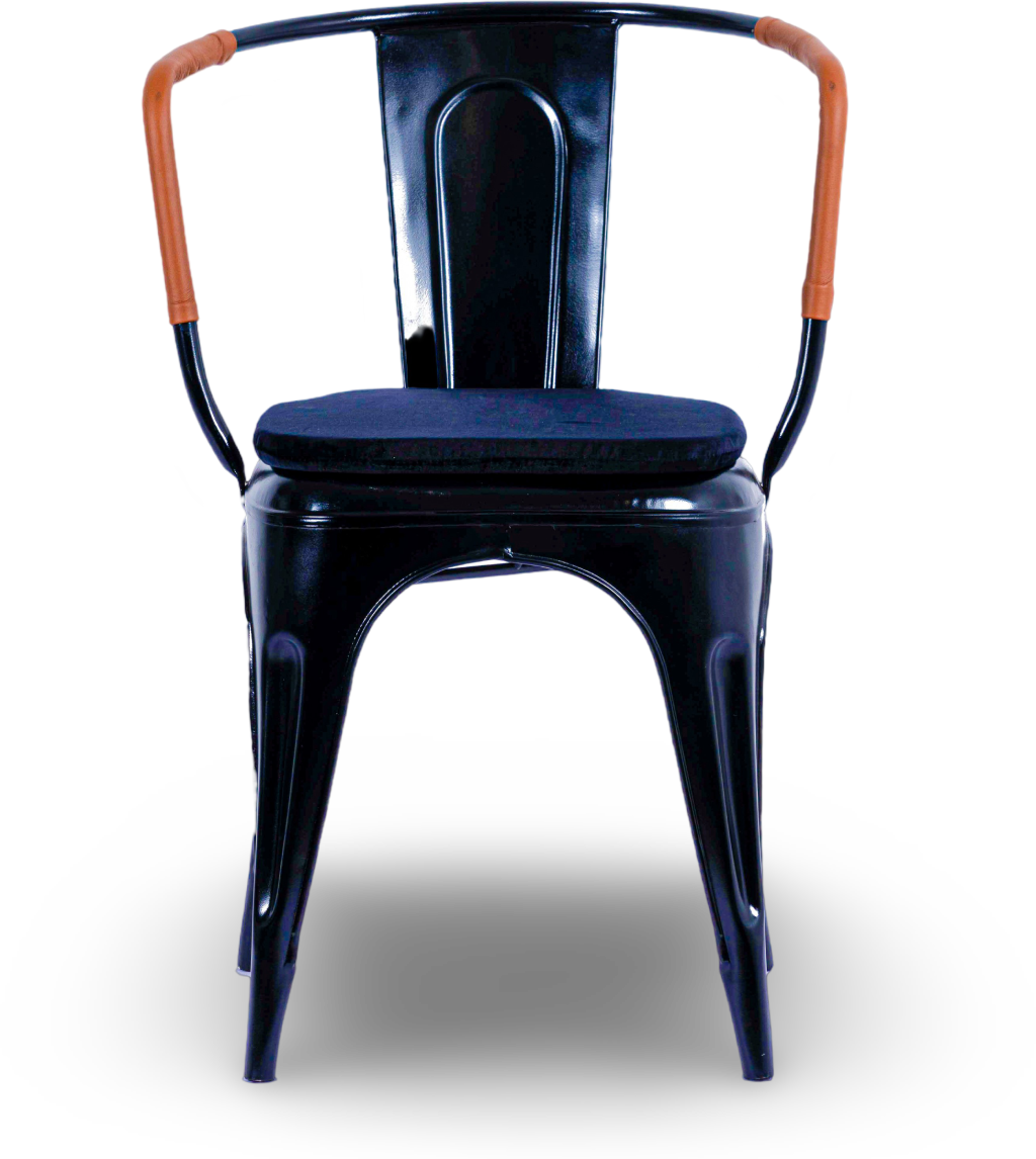 Black Steel Armchair with Leather Accents