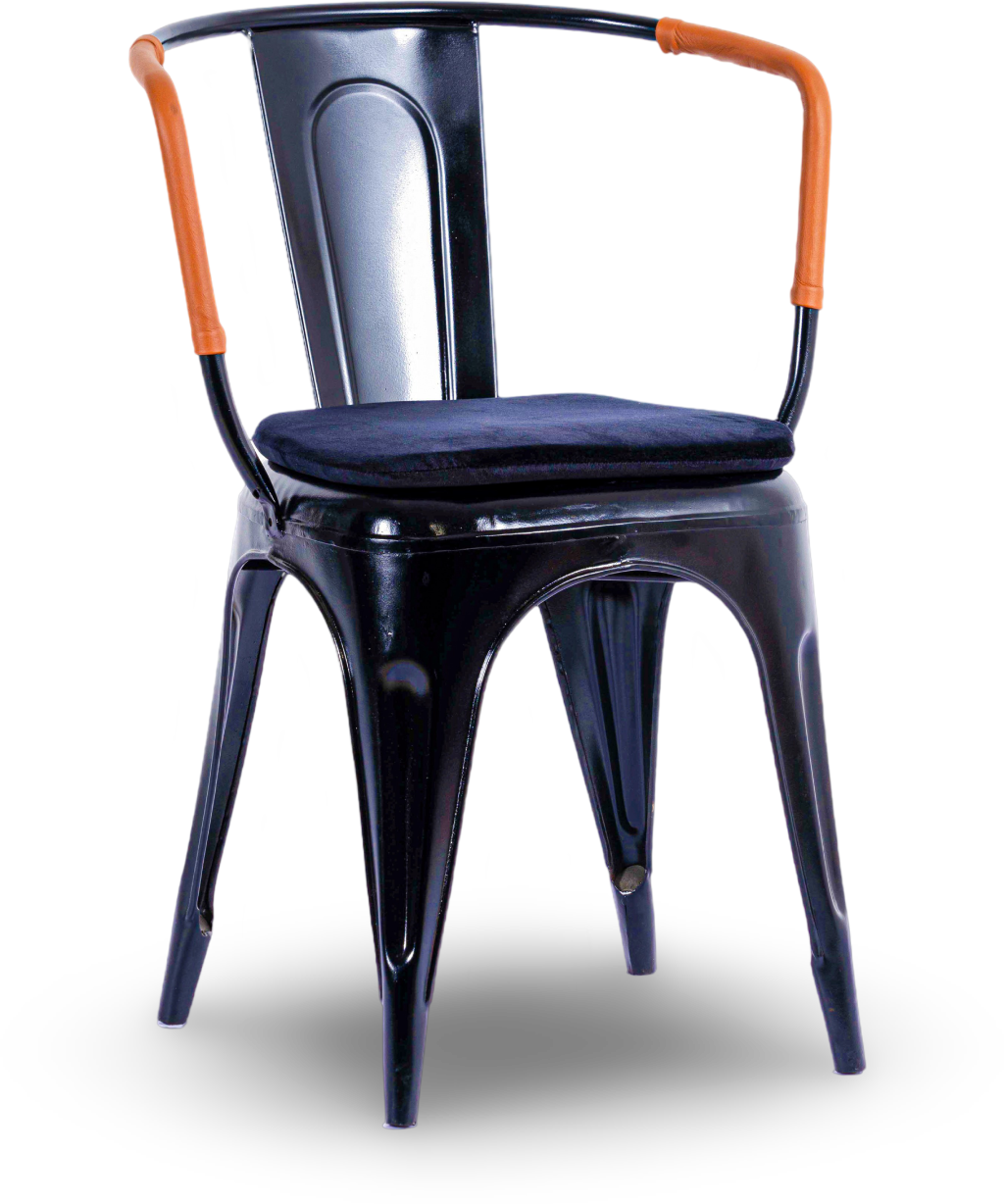 Black Steel Armchair with Leather Accents