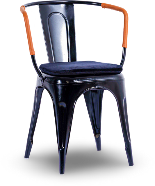 Black Steel Armchair with Leather Accents