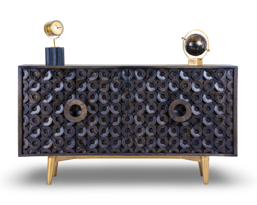 Geometric Ring Patterned Wooden Sideboard