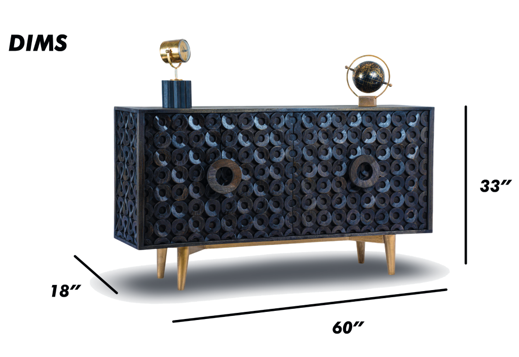 Geometric Ring Patterned Wooden Sideboard