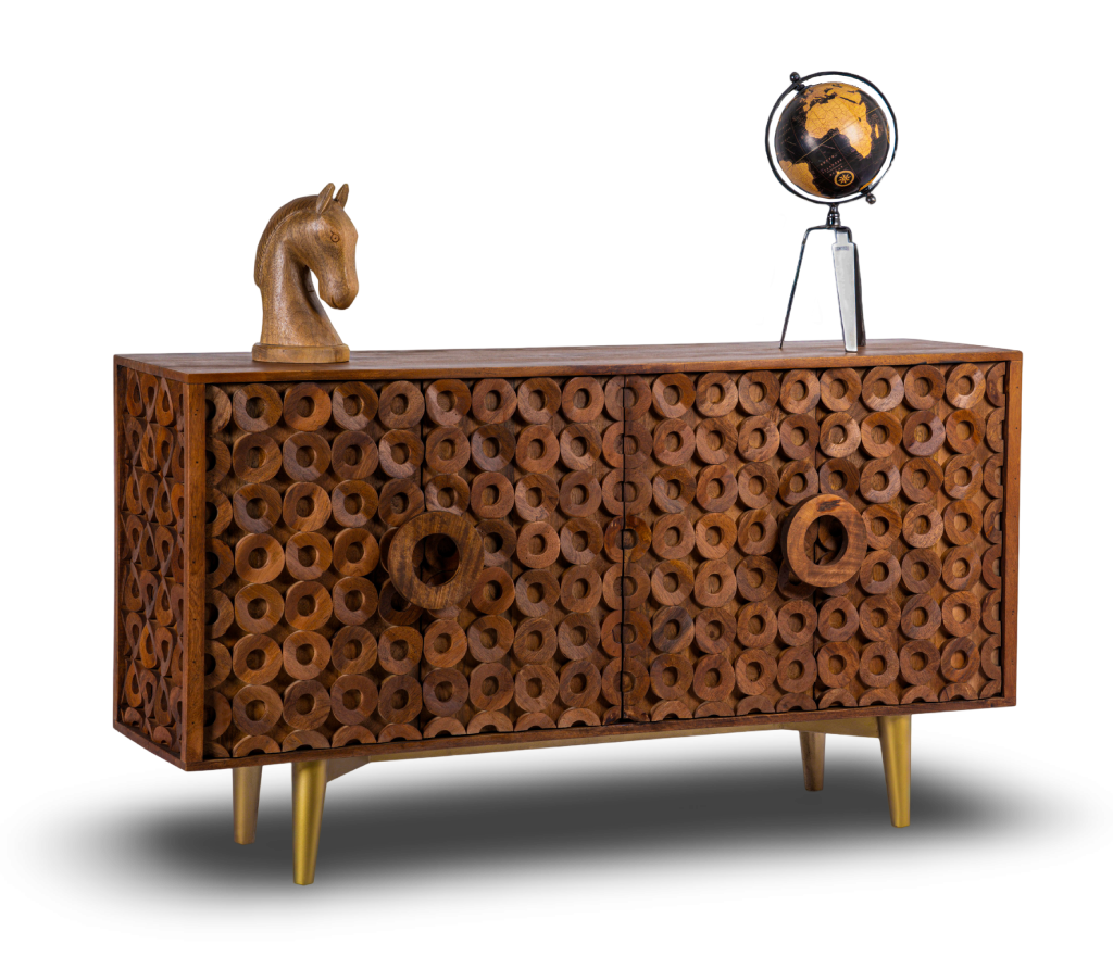 Geometric Ring Patterned Wooden Sideboard