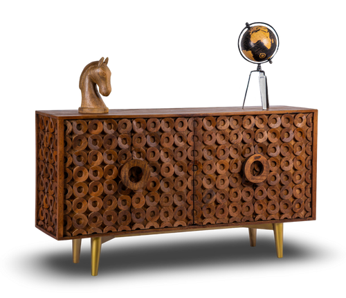 Geometric Ring Patterned Wooden Sideboard