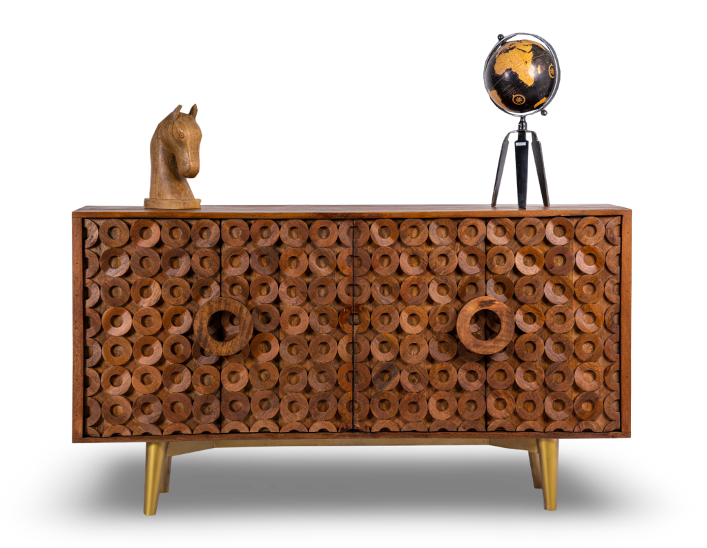 Geometric Ring Patterned Wooden Sideboard