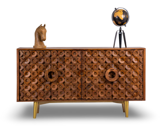Geometric Ring Patterned Wooden Sideboard