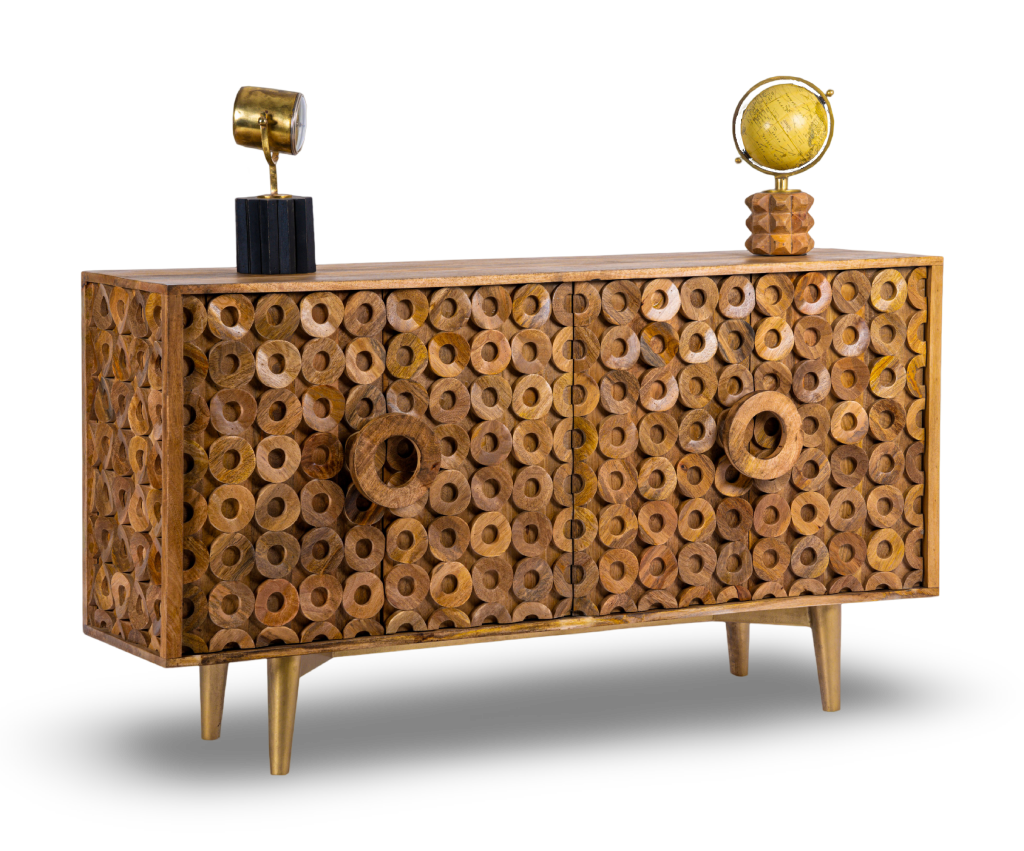Geometric Ring Patterned Wooden Sideboard