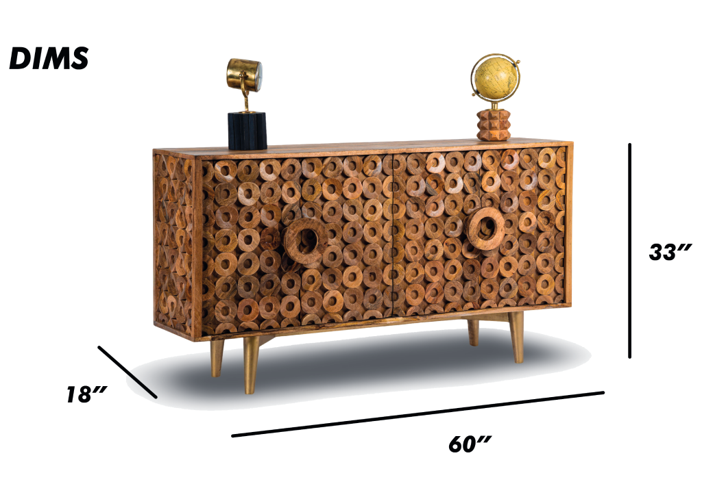 Geometric Ring Patterned Wooden Sideboard
