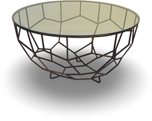 Geometric Metal Coffee Table with Glass Top