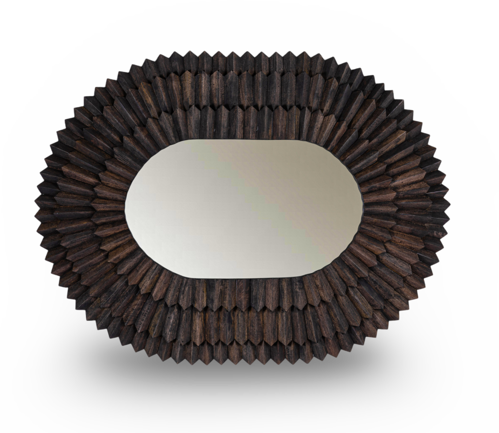 Oval Faceted Wood Frame Mirror