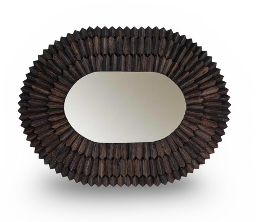 Oval Faceted Wood Frame Mirror
