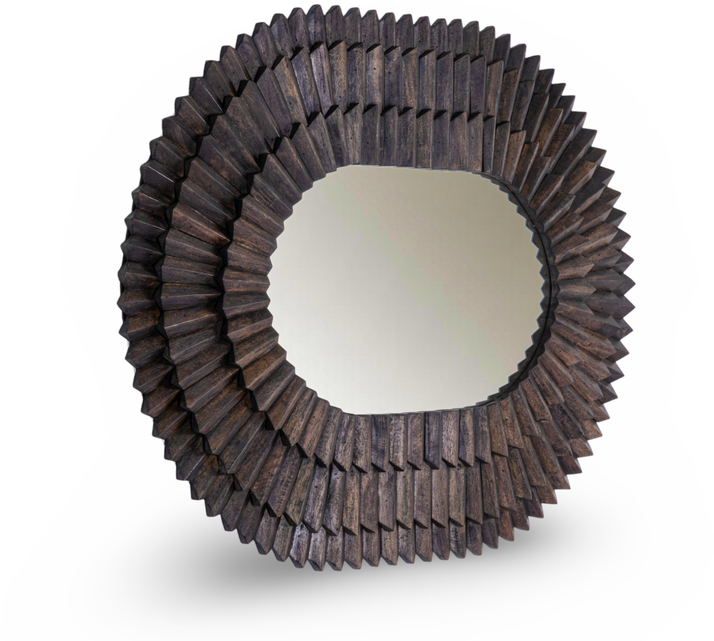 Oval Faceted Wood Frame Mirror