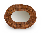 Oval Faceted Wood Frame Mirror