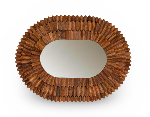 Oval Faceted Wood Frame Mirror