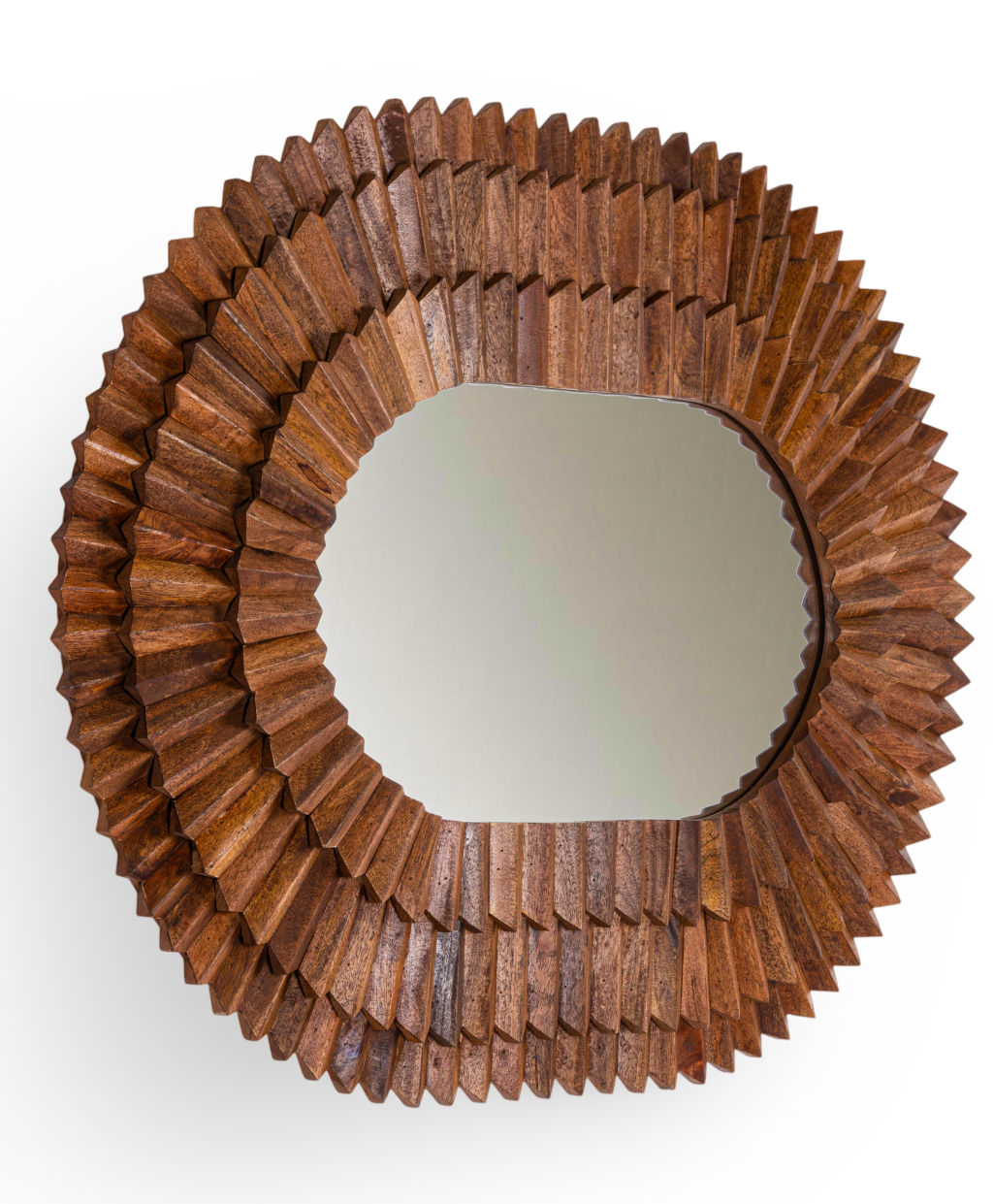 Oval Faceted Wood Frame Mirror