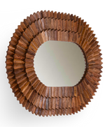 Oval Faceted Wood Frame Mirror