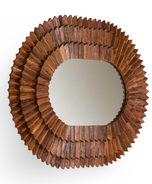 Oval Faceted Wood Frame Mirror