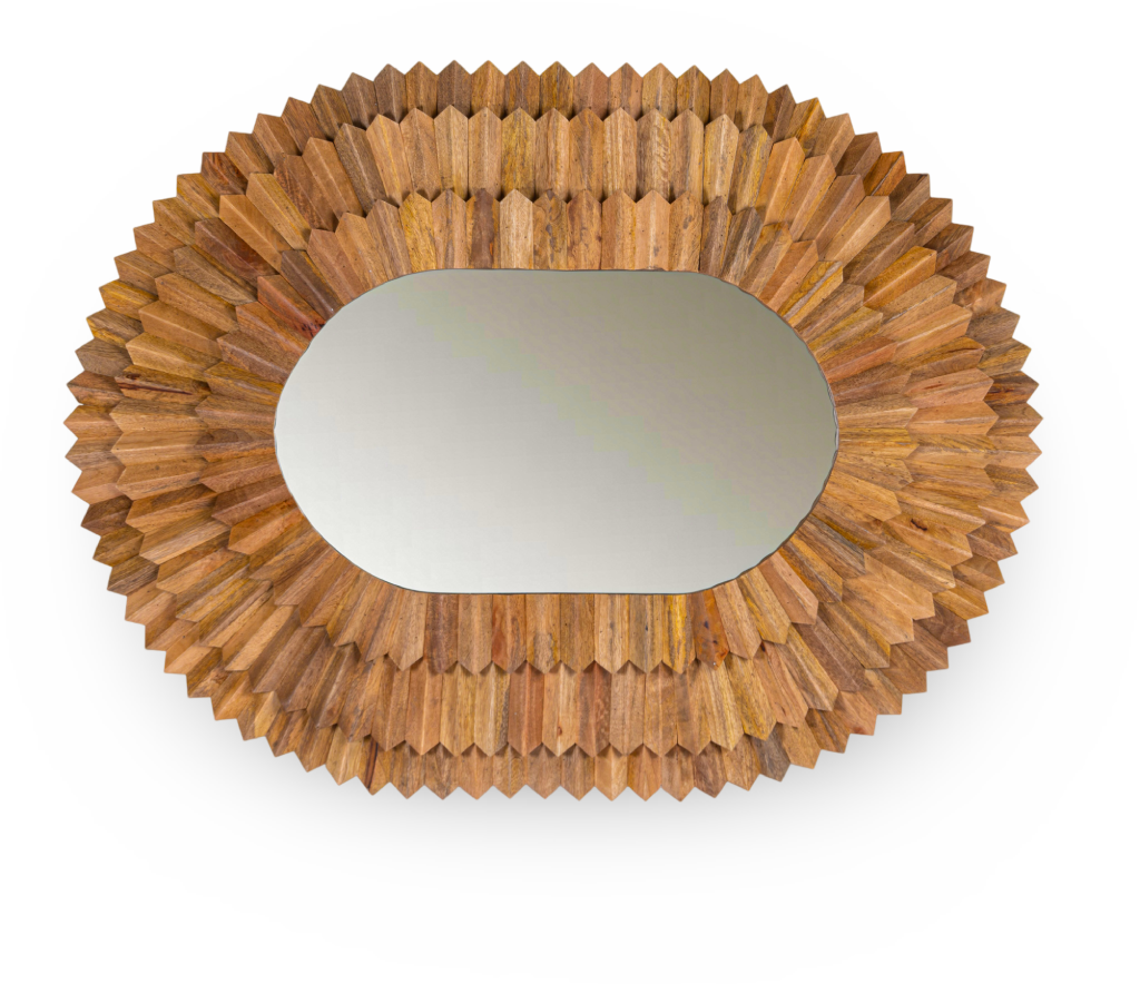 Oval Faceted Wood Frame Mirror