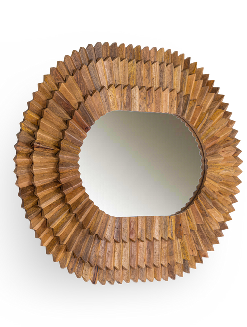 Oval Faceted Wood Frame Mirror
