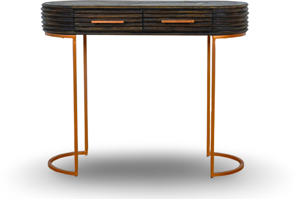Natural Wood Console Table with Brass Legs